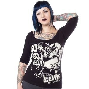 KREEPSVILLE 666 ELVIRA 3/4 SLEEVE GOGO GHOUL TOP Size Large